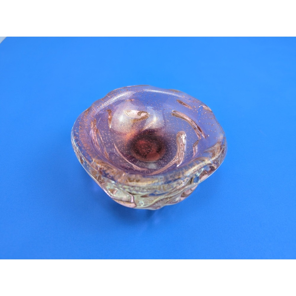 1960s Seguso Murano Glass Bowl Pink Bullicante Bubble Aventurine MCM Venetian